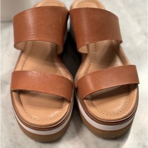 LUCK BRAND cognac leather slides worn once size 8